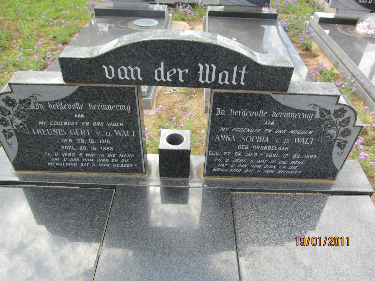WALT Theunis Gert, van 1916-1983 &amp; Anna Sophia GROBBELAAR 1923-1983
