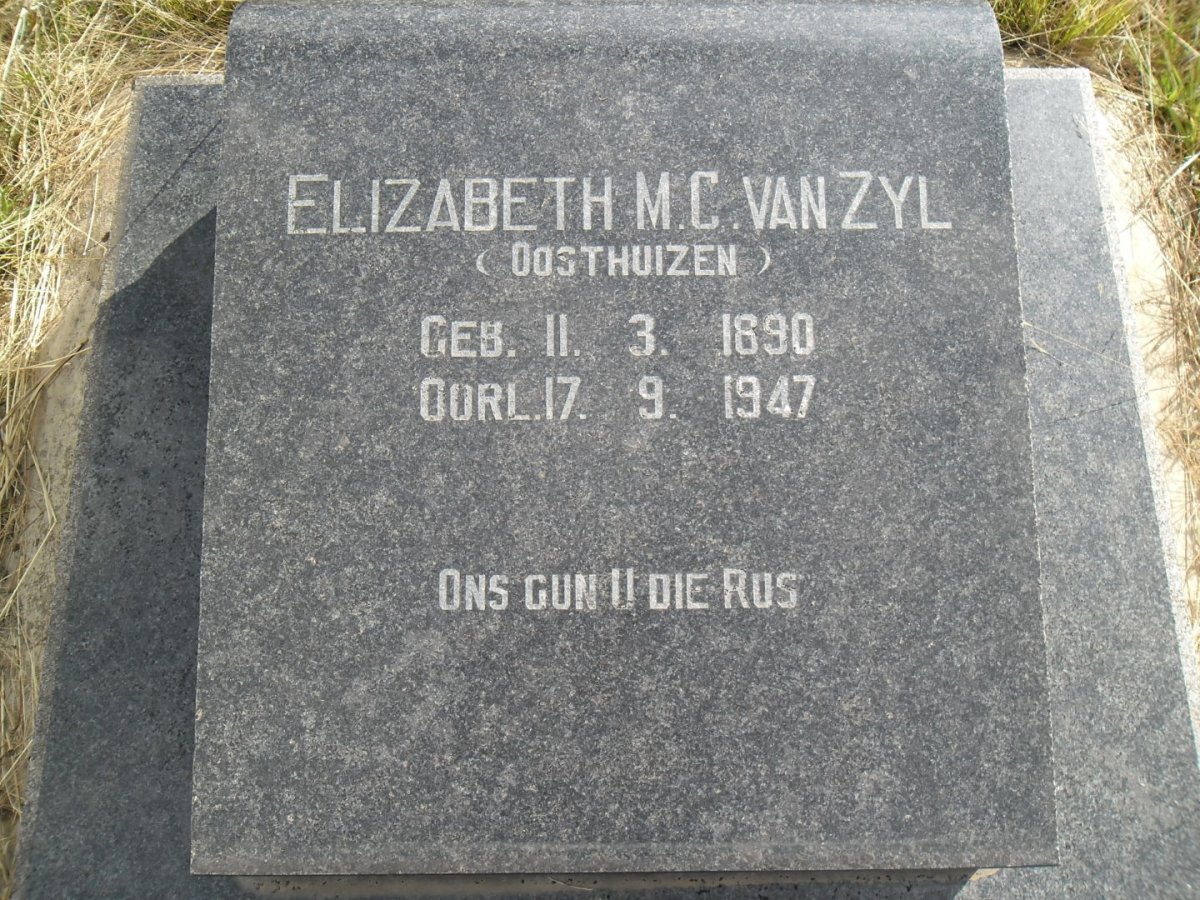 ZYL Elizabeth M.C., van nee OOSTHUIZEN 1890-1947