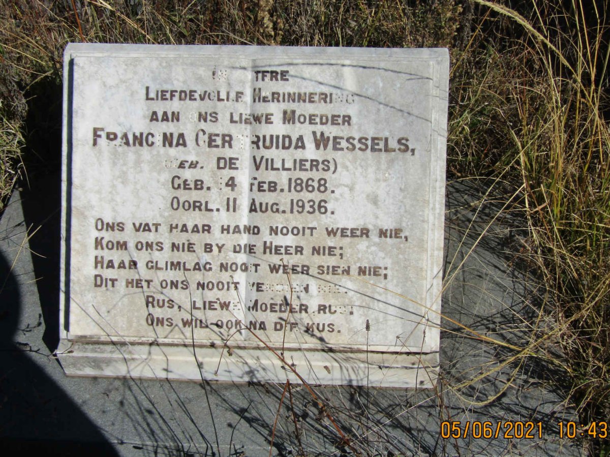 WESSELS Francina Gertruida nee DE VILLIERS 1868-1936