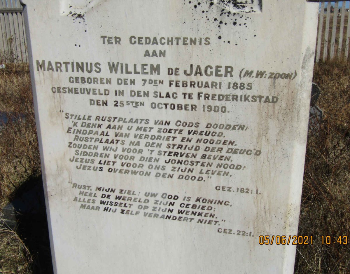JAGER Marthinus Willem, de 1885-1900