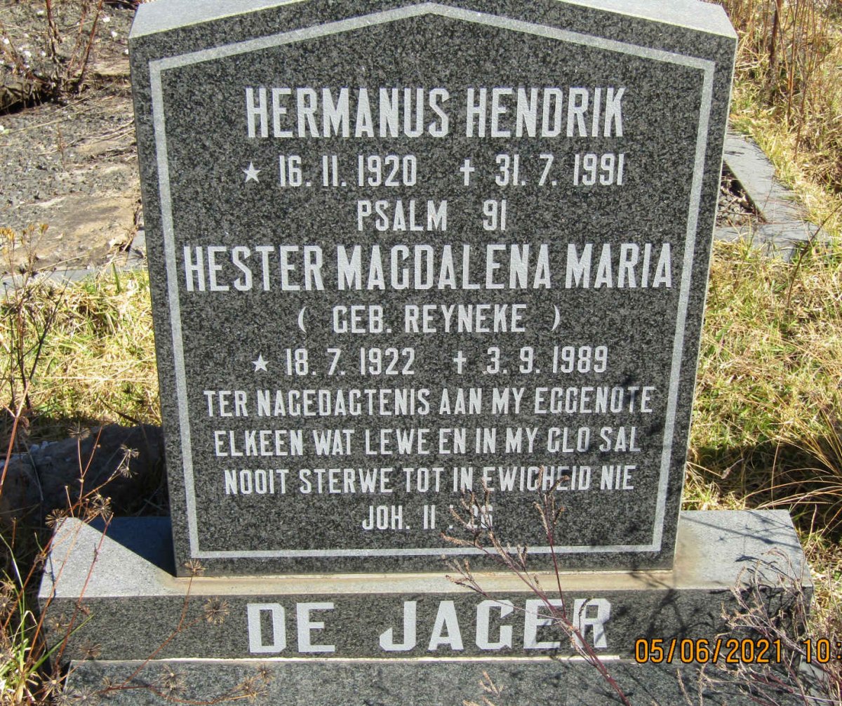 JAGER Hermanus Hendrik, de 1920-1991 &amp; Hester Magdalena Maria REYNEKE 1922-1989