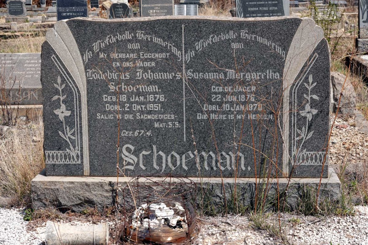 SCHOEMAN Lodevicus Johannes 1876-1951 &amp; Susanna Margaretha DE JAGER 1876-197?