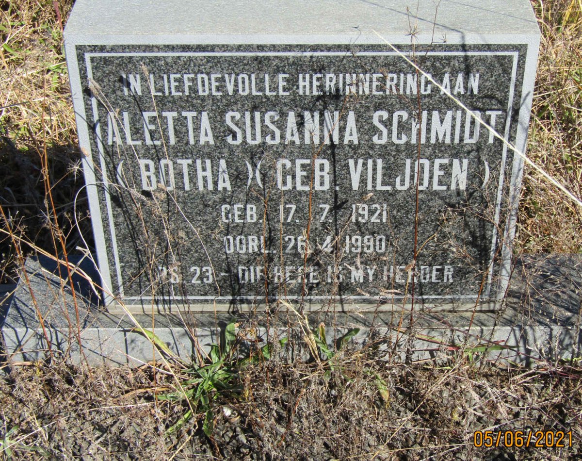 SCHMIDT Aletta Susanna formerly BOTHA nee VILJOEN 1921-1990