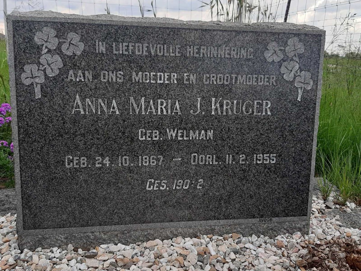 KRUGER Anna Maria J. nee WELMAN 1867-1955