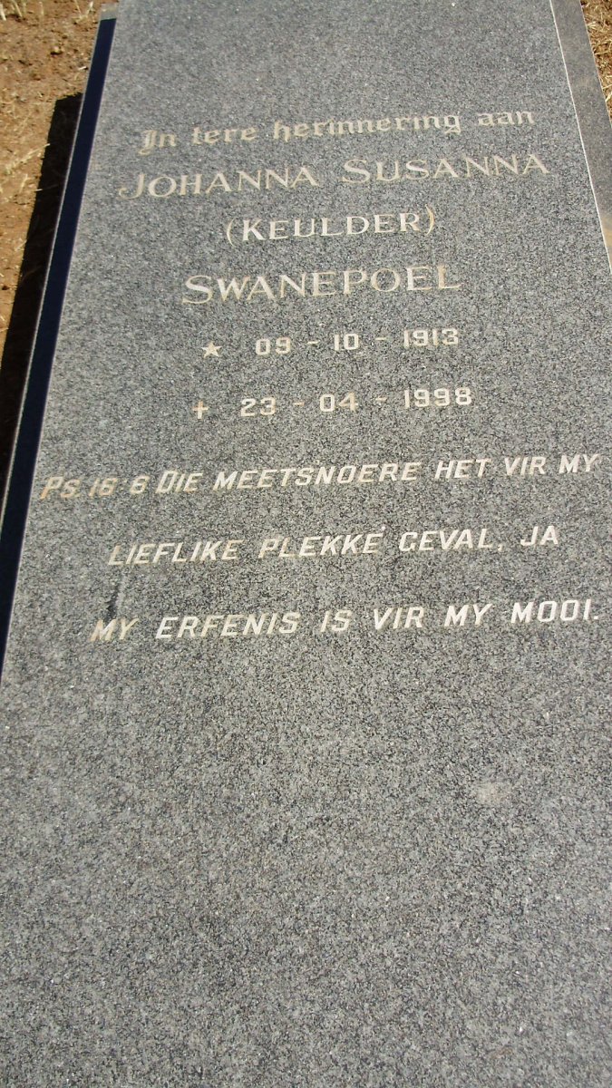 SWANEPOEL Johanna Susanna nee KEULDER 1913-1998