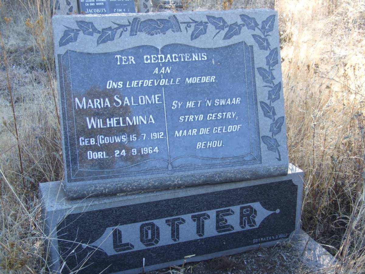 LOTTER Maria Salome Wilhelmina nee GOUWS 1912-1964