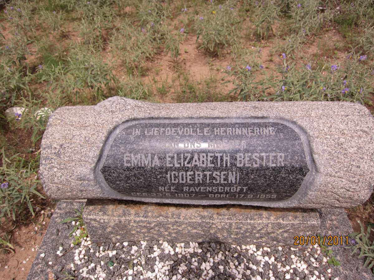 BESTER Emma Elizabeth, formerly COERTSEN, nee RAVENSCROFT 1907-1959