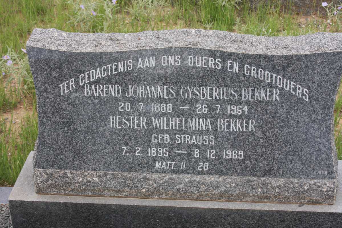 BEKKER Barend Johannes Gysbertus 1888-1964 &amp; Hester Wilhelmina STRAUSS 1895-1969