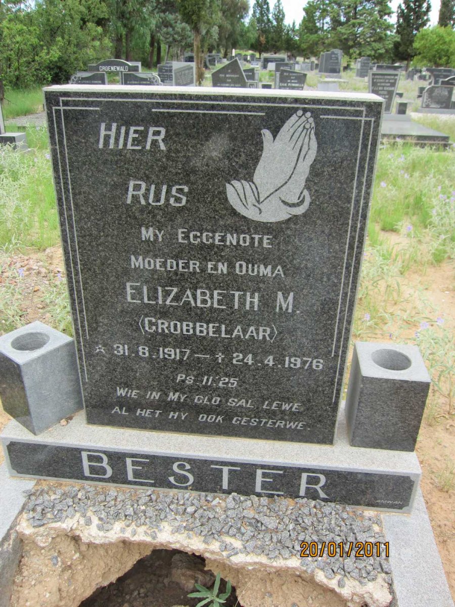 BESTER Elizabeth M. nee GROBBELAAR 1917-1976