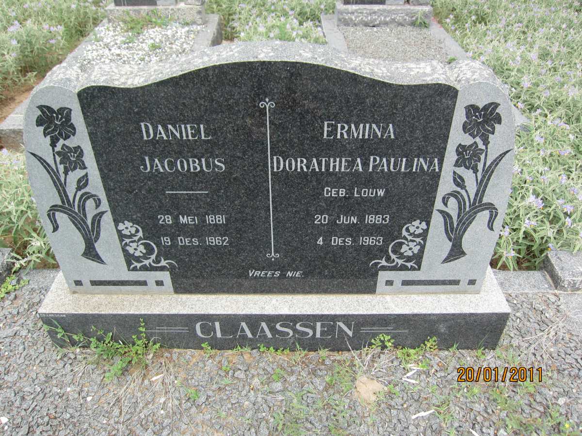 CLAASSEN Daniel Jacobus 1881-1962 &amp; Ermina Dorathea Paulina LOUW 1883-1963