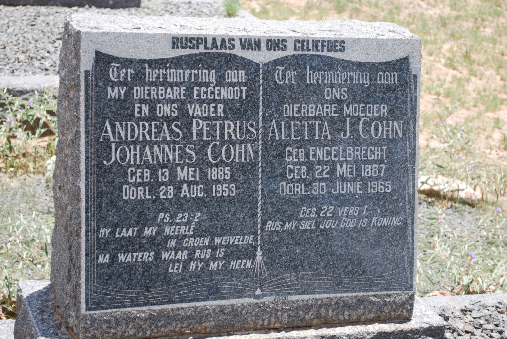 COHN Andreas Johannes Petrus 1885-1953 &amp; Aletta J. ENGELBRECHT 1887-1965