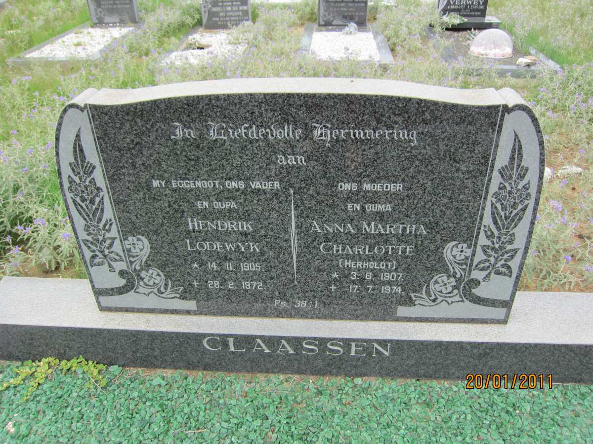 CLAASSEN Hendrik Lodewyk 1905-1972 &amp; Anna Martha Charlotte HERHOLDT 1907-1974