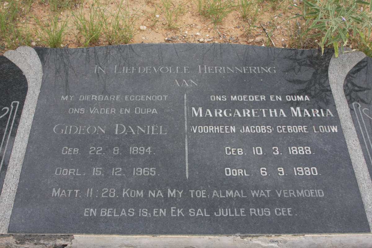 CRONJE Gideon Daniël 1894-1965 &amp; Margaretha Maria, formerly JACOBS nee LOUW 1888-1980