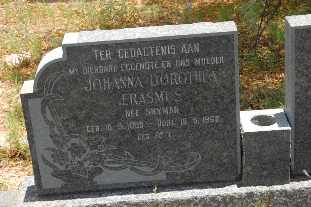 ERASMUS Johanna Dorothea nee SNYMAN 1889-1968