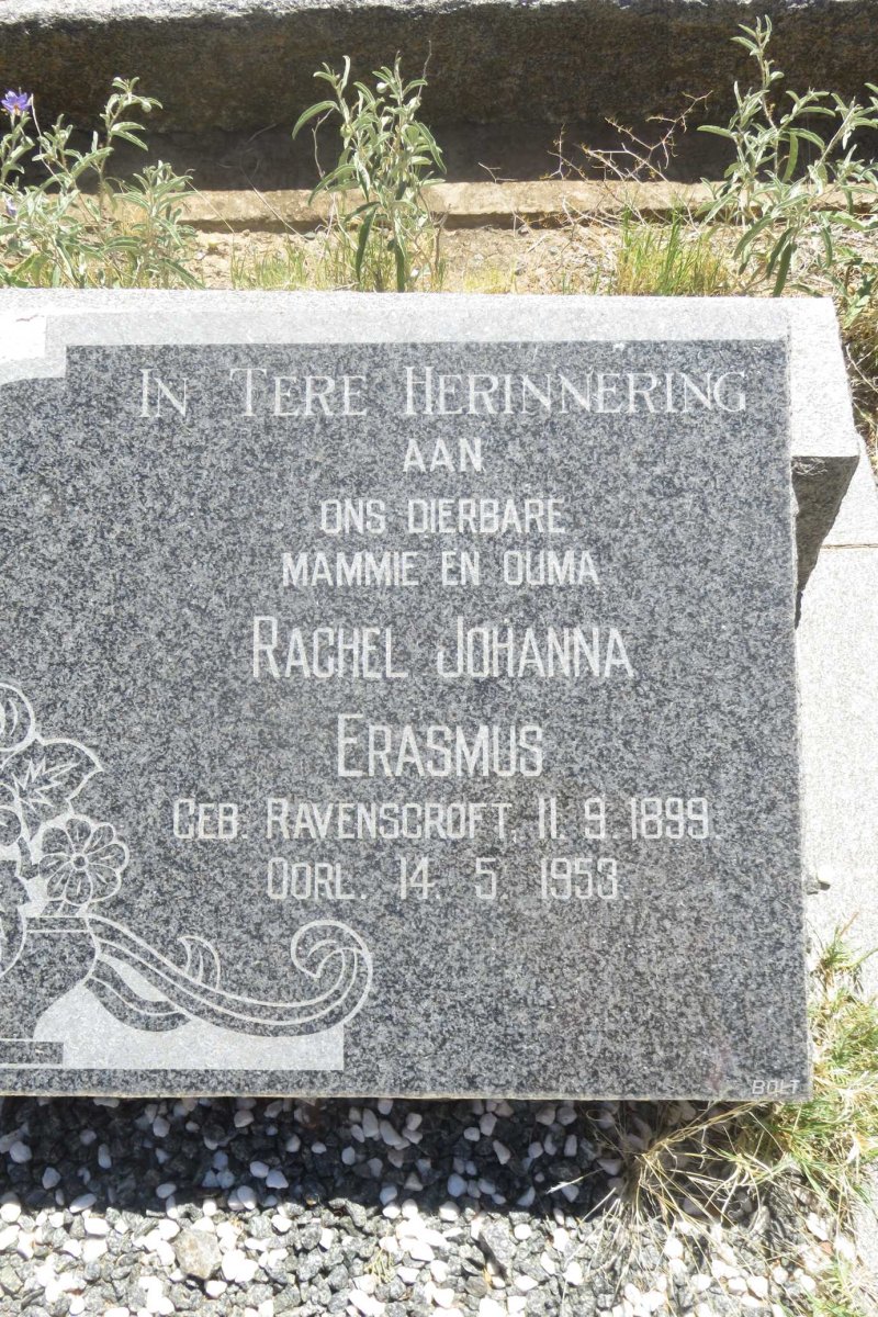 ERASMUS Rachel Johanna nee RAVENSCROFT 1899-1953