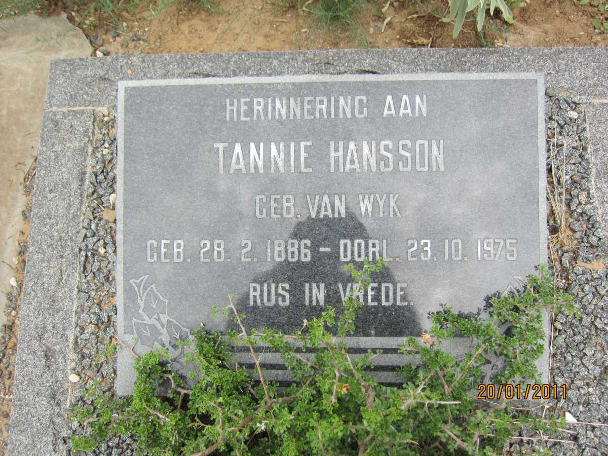 HANSSON  ? nee VAN WYK 1886-1975