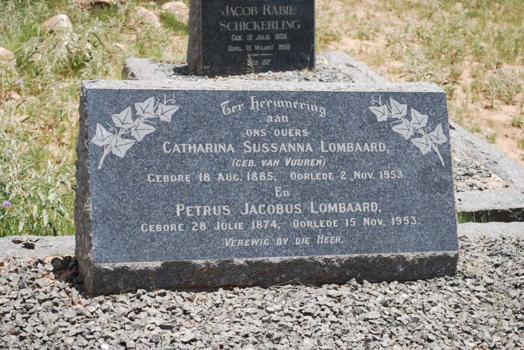 LOMBAARD Petrus Jacobus 1874-1953 &amp; Catharina Sussanna VAN VUUREN 1885-1953