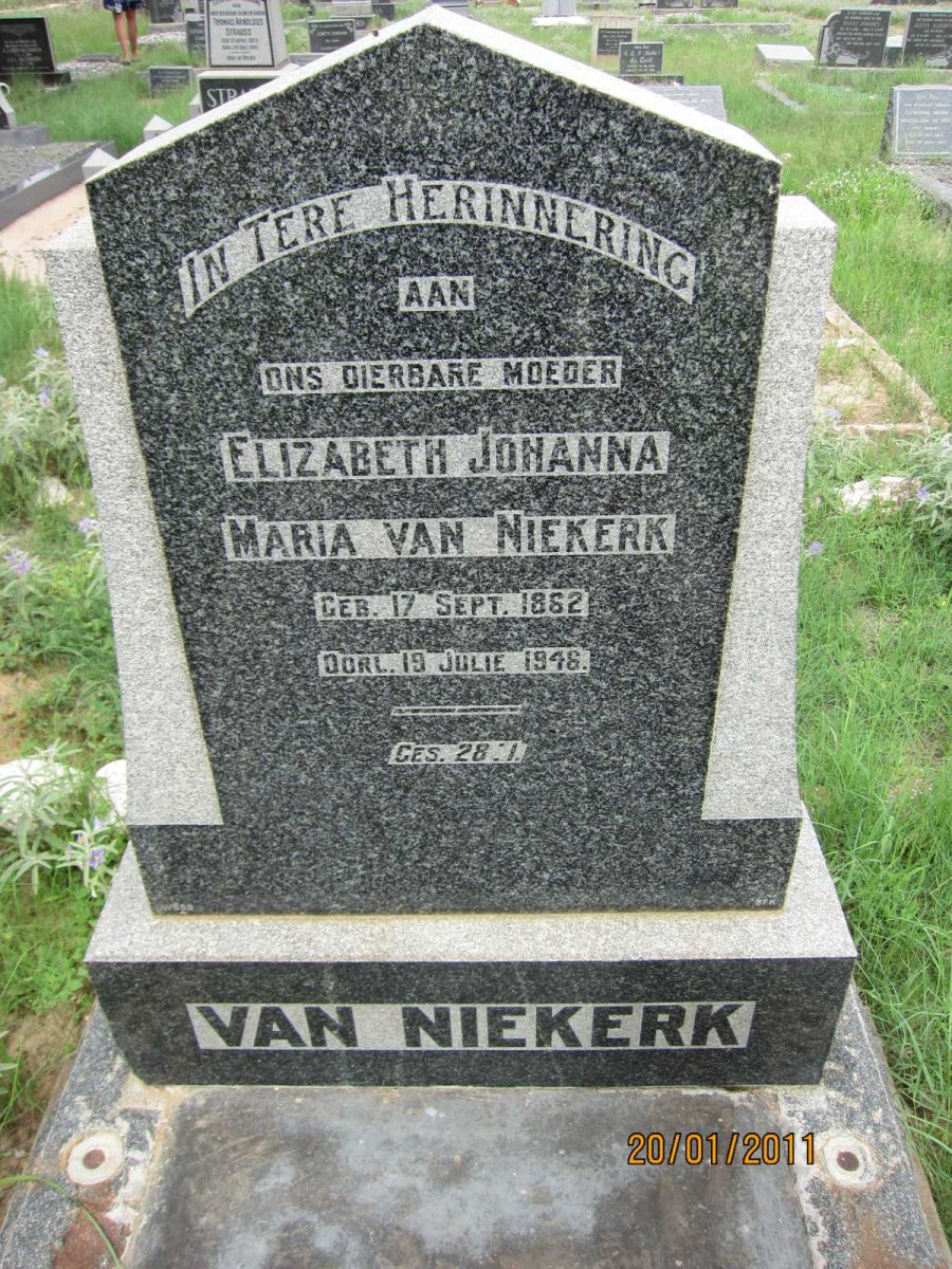 NIEKERK Elizabeth Johanna Maria, van 1862-1946