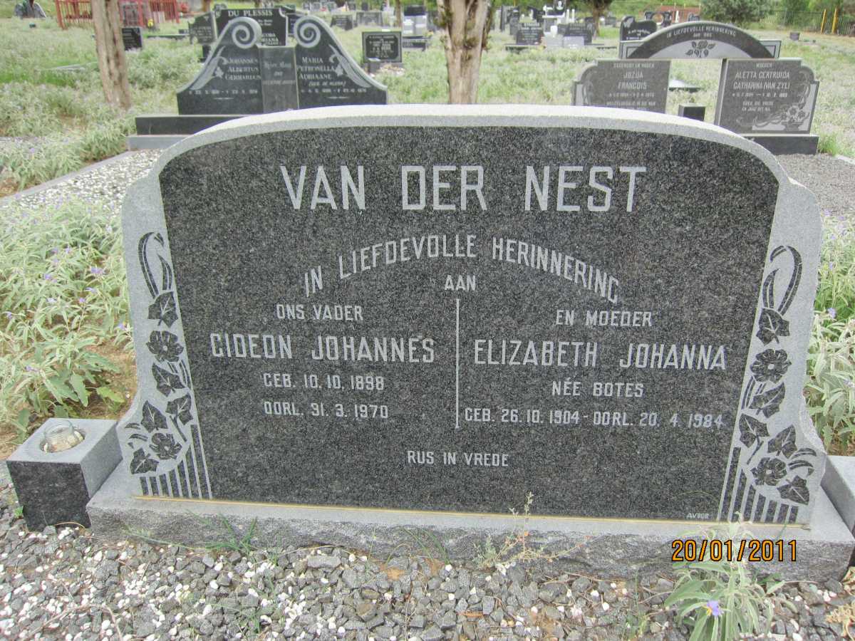 NEST Gideon Johannes, van der 1898-1970 &amp; Elizabeth Johanna BOTES 1904-1984