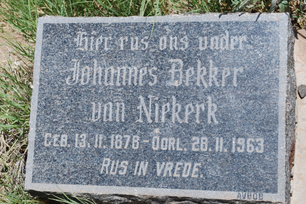 NIEKERK Johannes Bekker, van 1878-1963