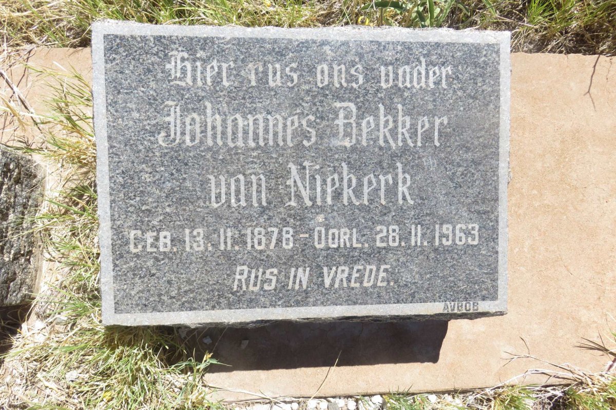 NIEKERK Johannes Bekker, van 1878-1963
