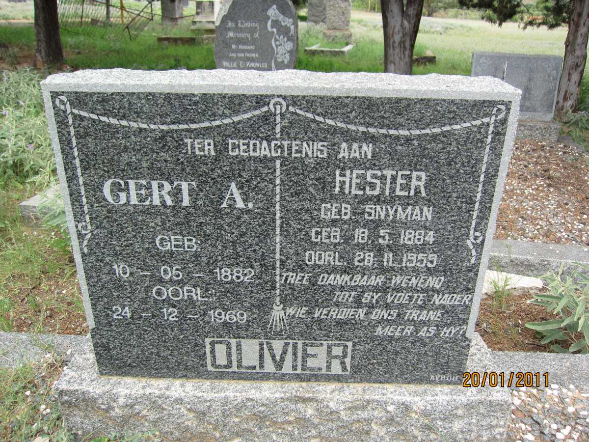 OLIVIER Gert A. 1882-1969 &amp; Hester SNYMAN 1884-1959
