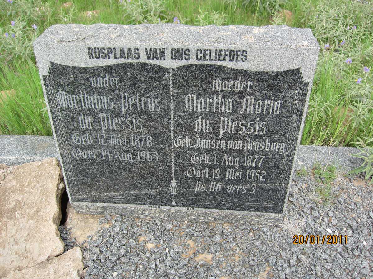 PLESSIS Marthinus Petrus, du 1878-1963 &amp; Martha Maria Jansen van RENSBURG 1877-1952