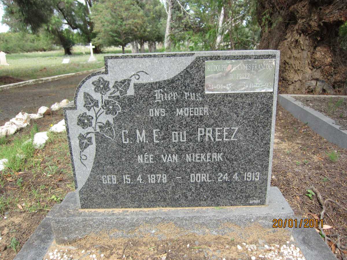 PREEZ C.M.E., du nee VAN NIEKERK 1878-1913 :: DU PREEZ Rudolph J.F. 1913-1992