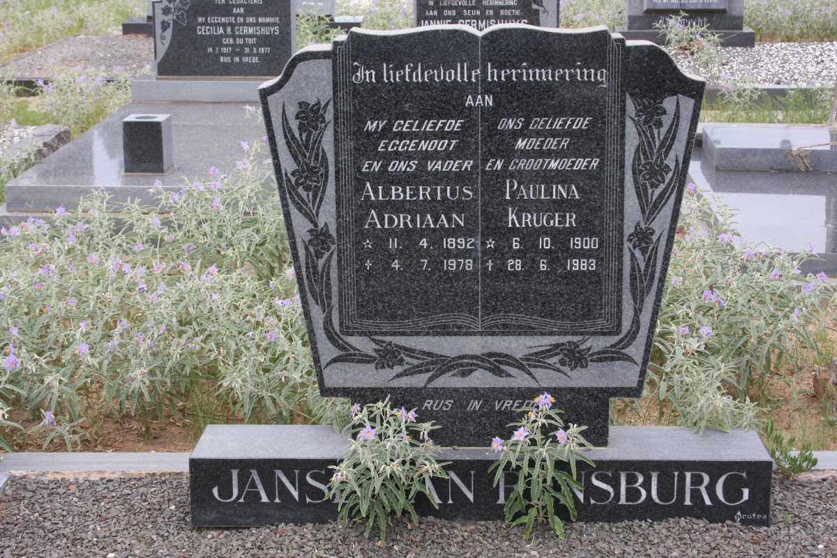 RENSBURG Albertus Adriaan, Janse van 1892-1978 &amp; Paulina Kruger 1900-1987