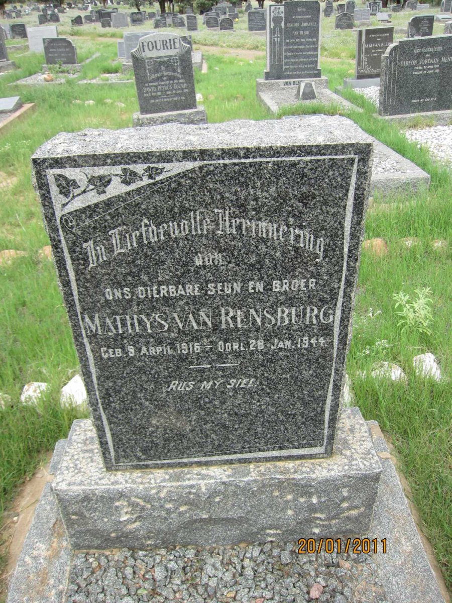 RENSBURG Mathys, van 1916-1944