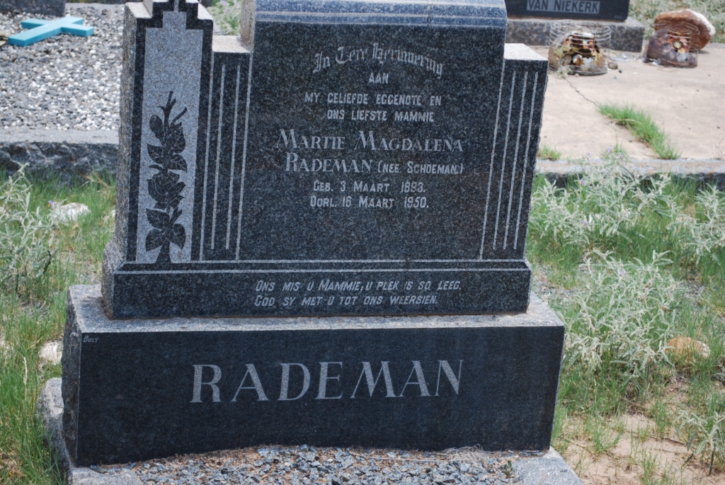 RADEMAN Martie Magdalena nee SCHOEMAN 1893-1950
