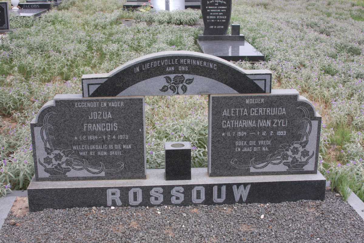ROSSOUW Jozua Francois 1884-1973 &amp; Aletta Gertruida Catharina VAN ZYL 1904-1993