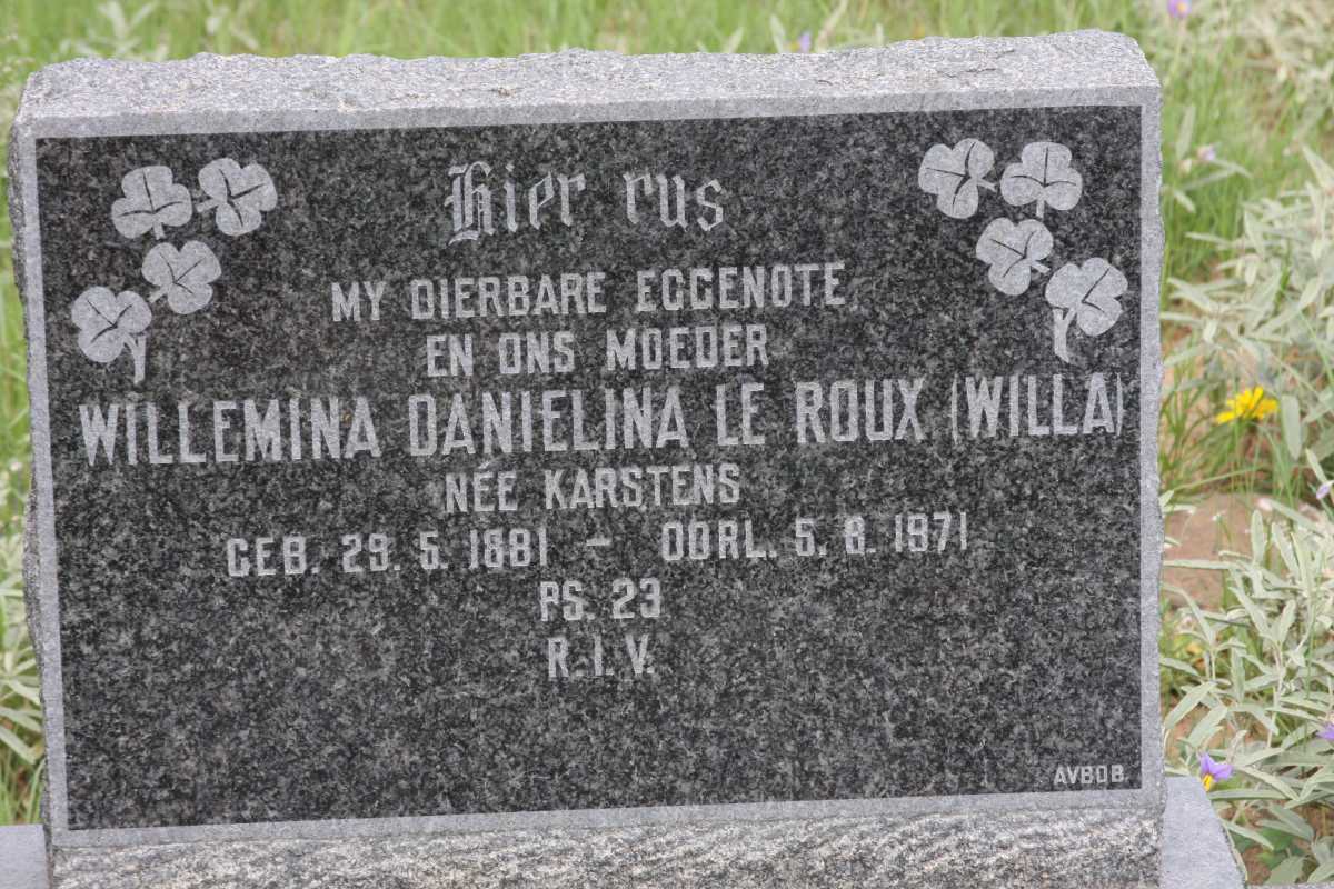 ROUX Willemina Danielina, le nee KARSTENS 1881-1971