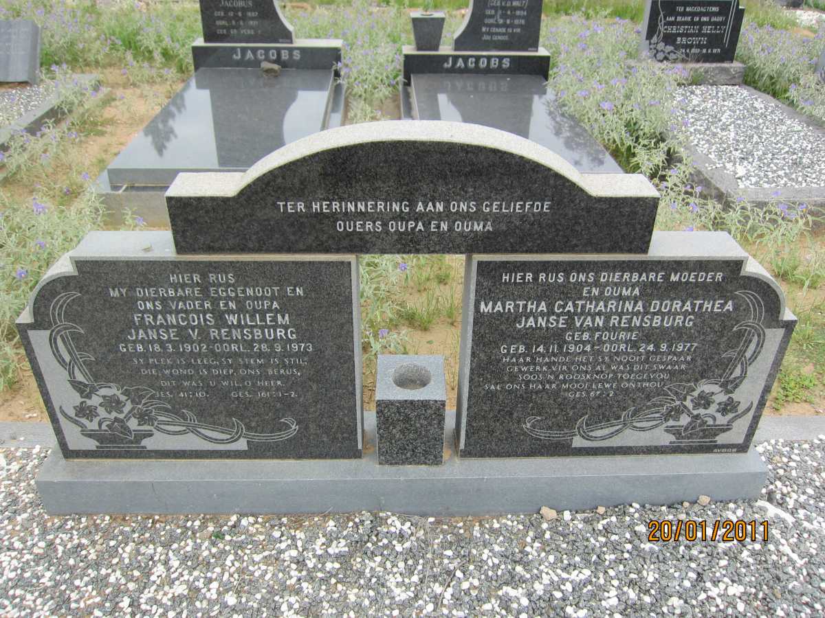 RENSBURG Francois Willem, Janse van 1902-1973 &amp; Martha Catharina Dorathea FOURIE 1904-1977