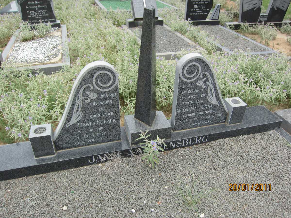 RENSBURG Dawid Schalk, Janse van 1910-2002 &amp; Alida Magrietha VAN TONDER 1911-1990