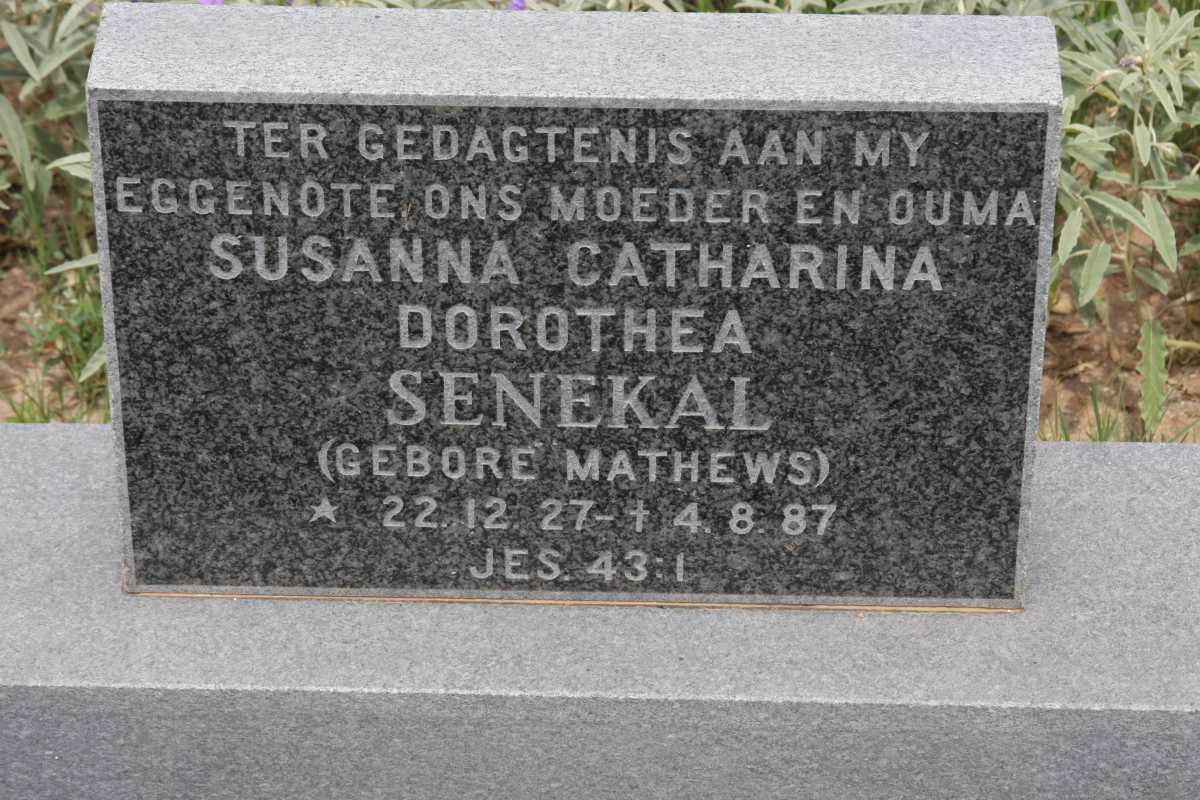 SENEKAL Susanna Catharina Dorothea nee MATTHEWS 1927-1987