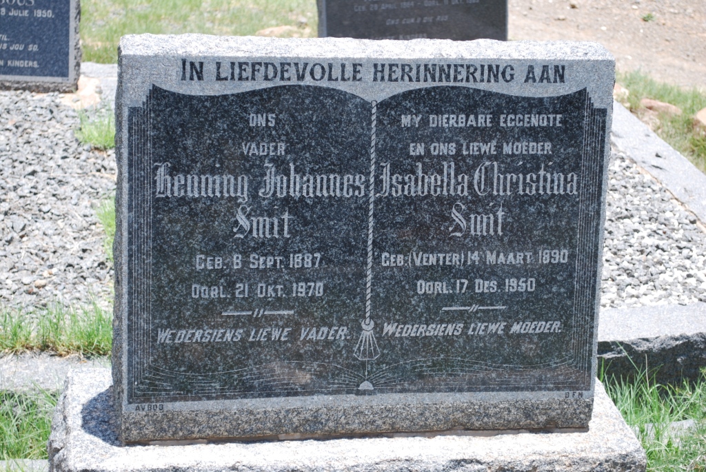 SMIT Henning Johannes 1887-1970 &amp; Isabella Christina VENTER 1890-1950