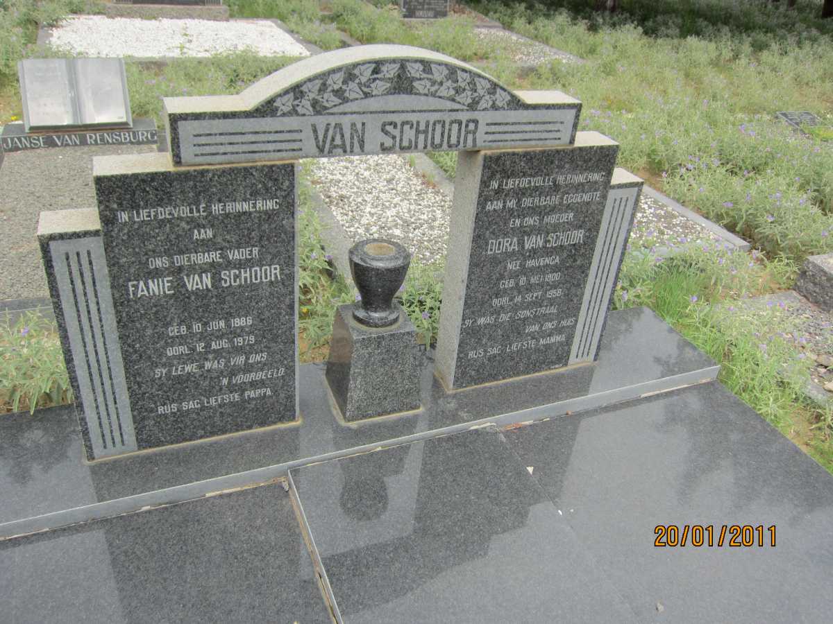 SCHOOR Fanie, van 1886-1979 &amp; Dora HAVENGA 1900-1958
