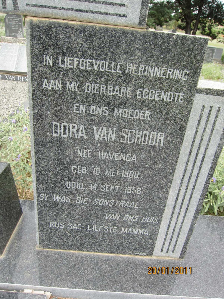 SCHOOR Dora, van nee HAVENGA 1900-1958