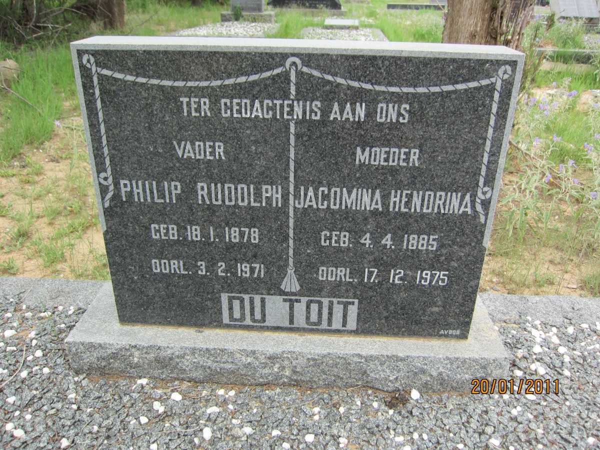 TOIT Philip Rudolph, du 1878-1971 &amp; Jacomina Hendrina 1885-1975