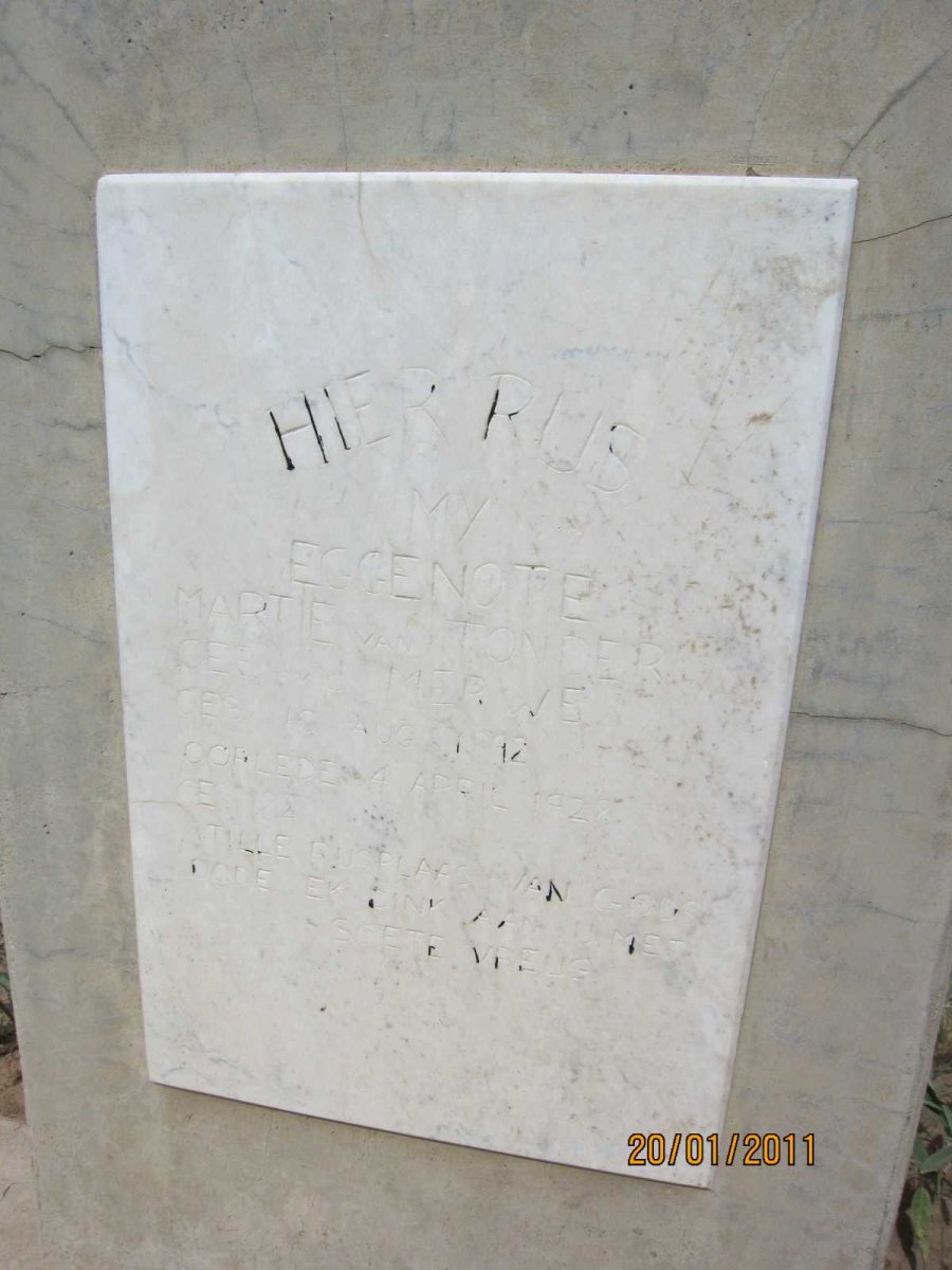 TONDER Martie, van nee VAN DER MERWE 1892-1928