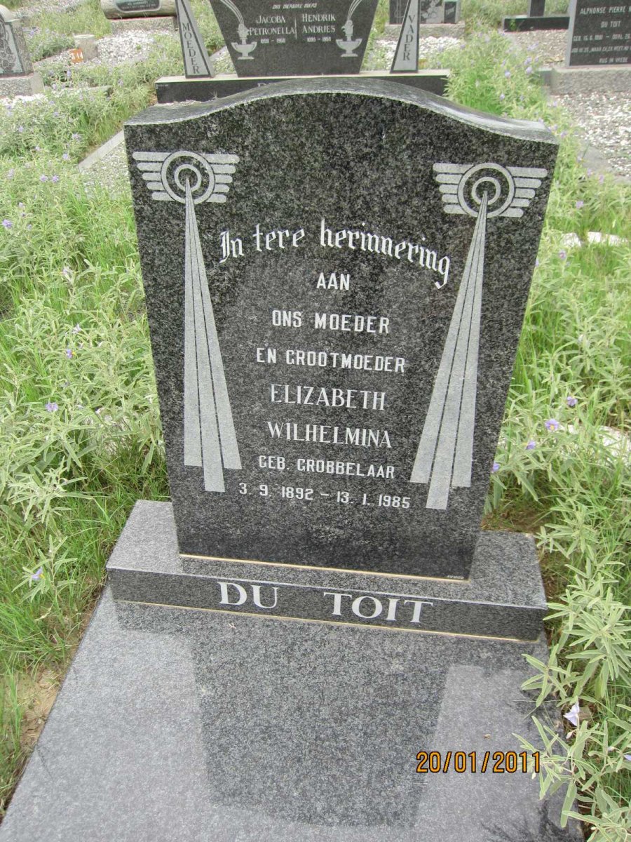 TOIT Elizabeth Wilhelmina de nee GROBBELAAR 1892-1985