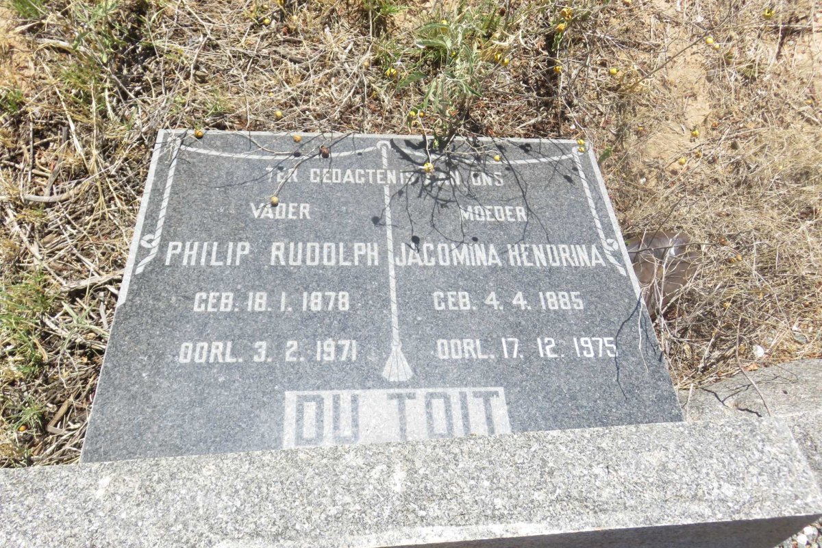 TOIT Philip Rudolph, du 1878-1971 &amp; Jacomina Hendrina 1885-1975