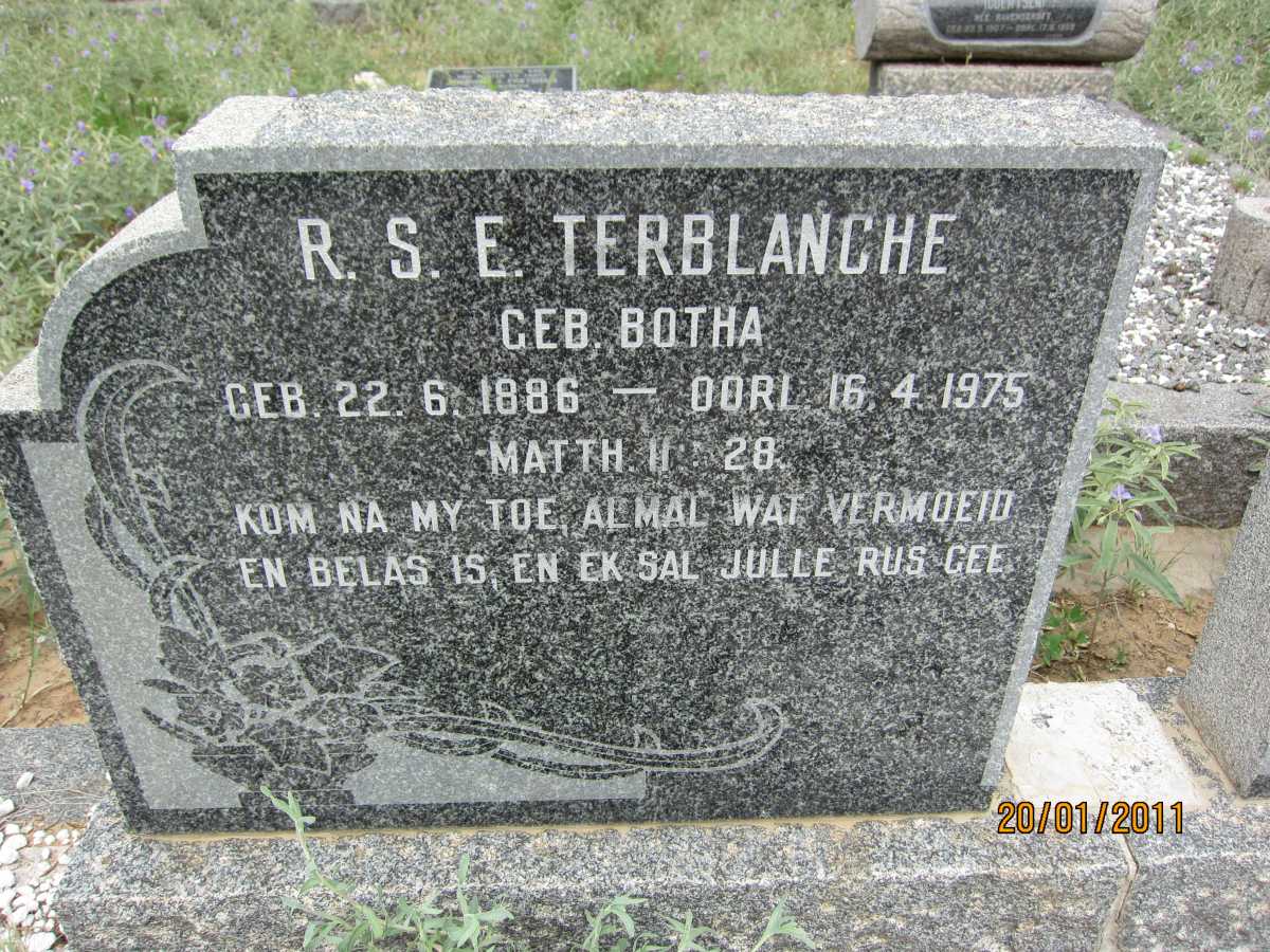 TERBLANCHE R.S.E. nee BOTHA 1886-1975