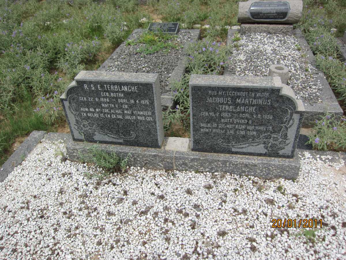 TERBLANCHE Jacobus Marthinus 1883-1958 &amp; R.S.E. BOTHA 1886-1975