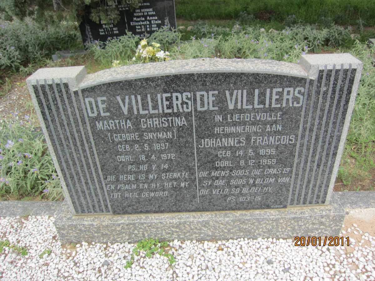VILLIERS Johannes Francois, de 1895-1959 &amp; Martha Christina SNYMAN 1897-1972