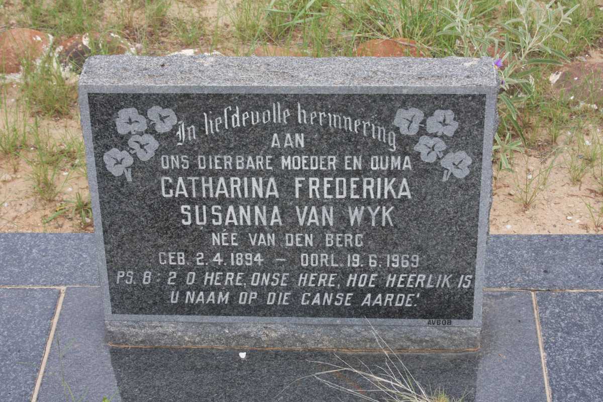 WYK Catharina Frederika Susanna,  van nee VAN DEN BERG 1894-1969