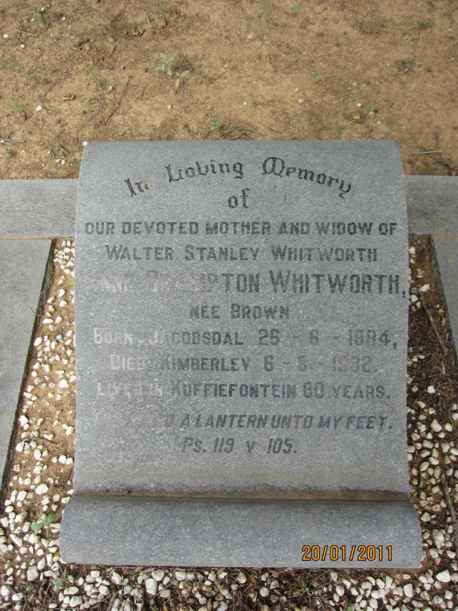 WHITWORTH Anne Brampton nee BROWN 1884-1982