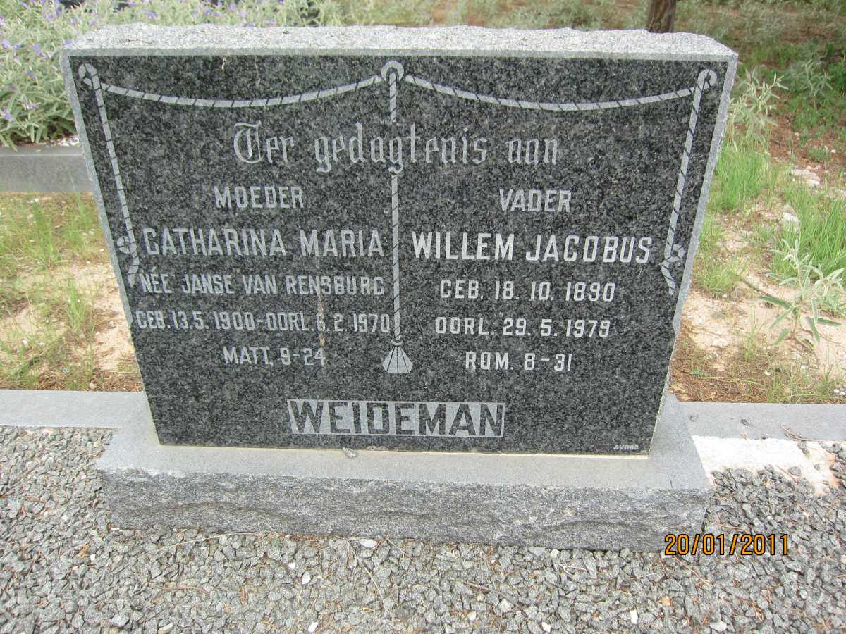 WEIDEMAN Willem Jacobus 1890-1979 &amp; Catharina Maria JANSE VAN RENSBURG 1900-1970