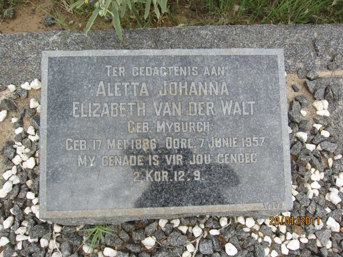 WALT Aletta Johanna Elizabeth van der nee MYBURGH 1886-1957